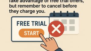 Take advantage of free trial offers but remember to cancel before they charge you.