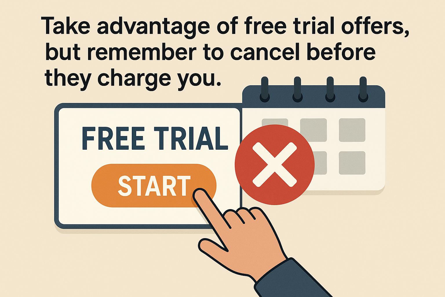 Take advantage of free trial offers but remember to cancel before they charge you.