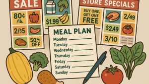 Create a meal plan based on weekly store promotions.