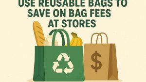 Use reusable bags to save on bag fees at stores.