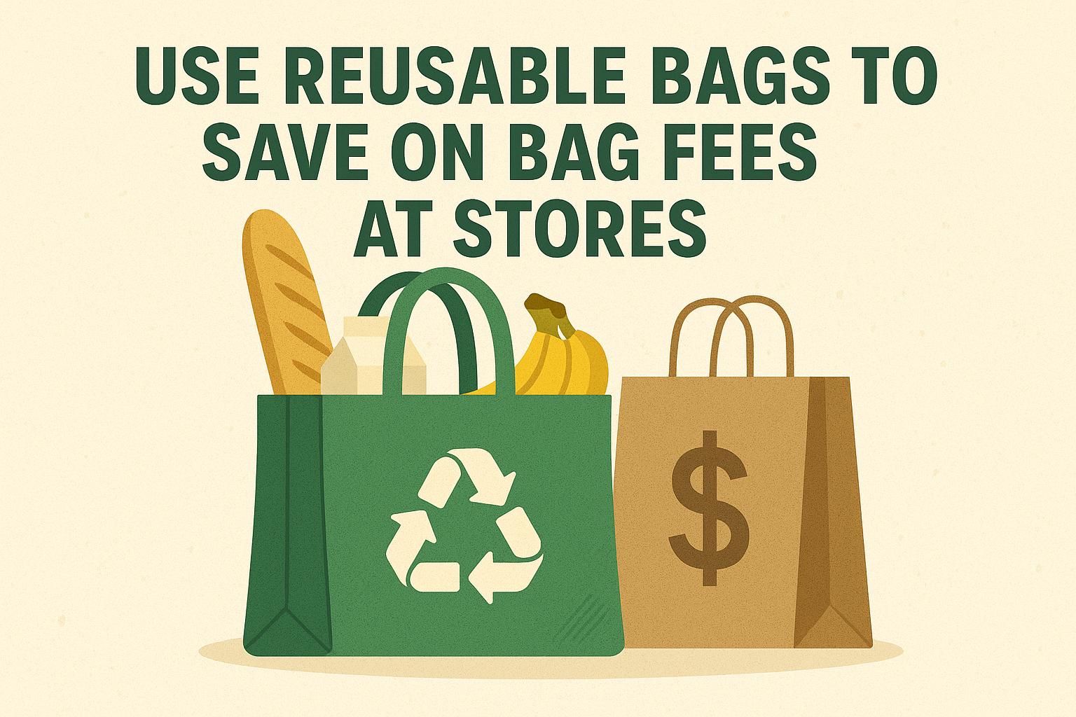Use reusable bags to save on bag fees at stores.